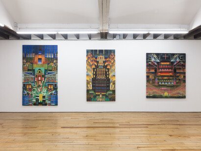 Jack Arthur Wood, One thing's sure, I’m here to see those lights, 2023, installation view. Courtesy the artist and Rachel Uffner Gallery, NYC
 
 