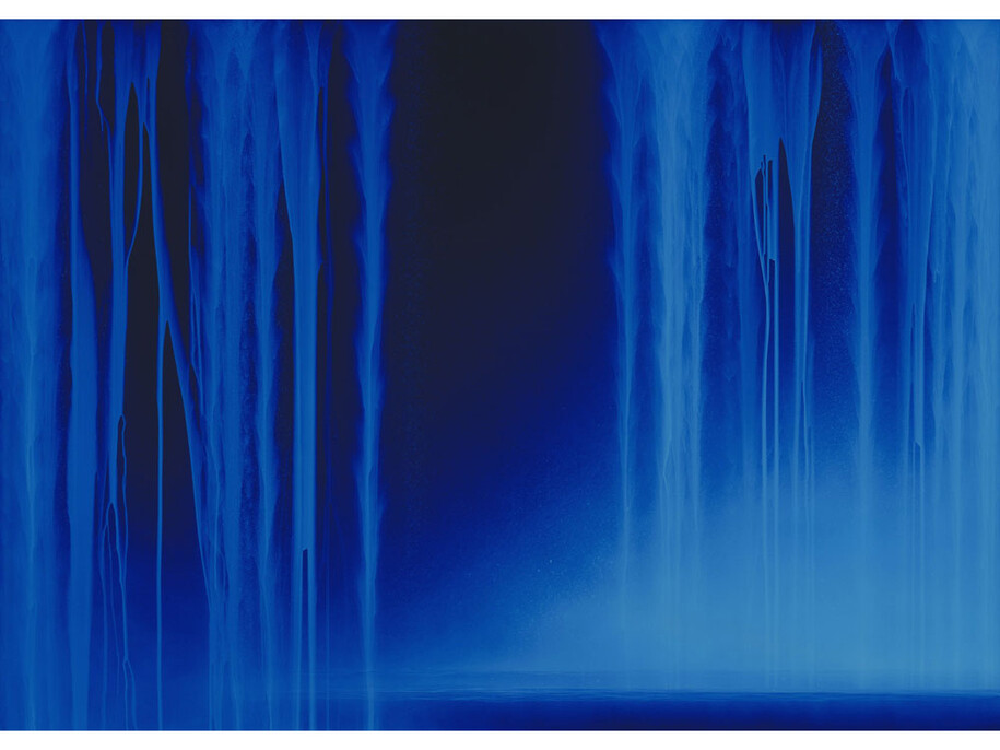 Hiroshi Senju, Falling Water (night), 2013,
acrylic and fluorescent pigments on Japanese
mulberry paper, 63.8 x 89.5 inches/162.1 x
227.3 cm