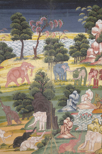 Detail from: A cosmology manuscript, Late 1800s, Burma/Myanmar, Pigment on mulberry paper,  Funded by the Brooke Sewell Permanent Fund © The Trustees of the British Museum.