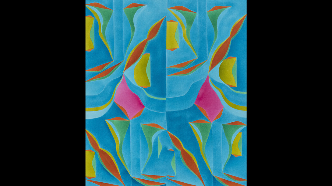 Margaux Ogden, Bathers (Turquoise, Chartreuse & Pink), 2023, acrylic on canvas, 70x60 inches. Courtesy of the artist and Berggruen Gallery