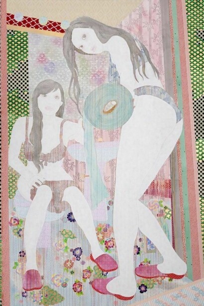 Kaoruko, Vortex, 2013, Acrylic, gold, silver and aluminum leaf on canvas, 120 x 84 inches (304.8 x 213.4 cm)