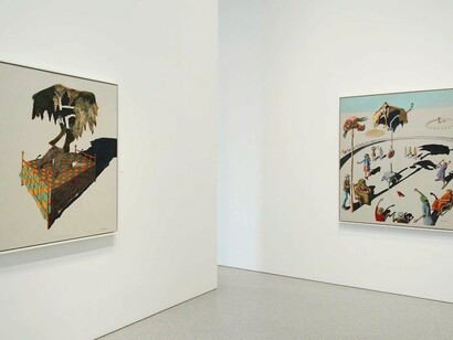 Benny Andrews, The Bicentennial Series, Exhbiition view. Courtesy of Michael Rosenfeld Gallery