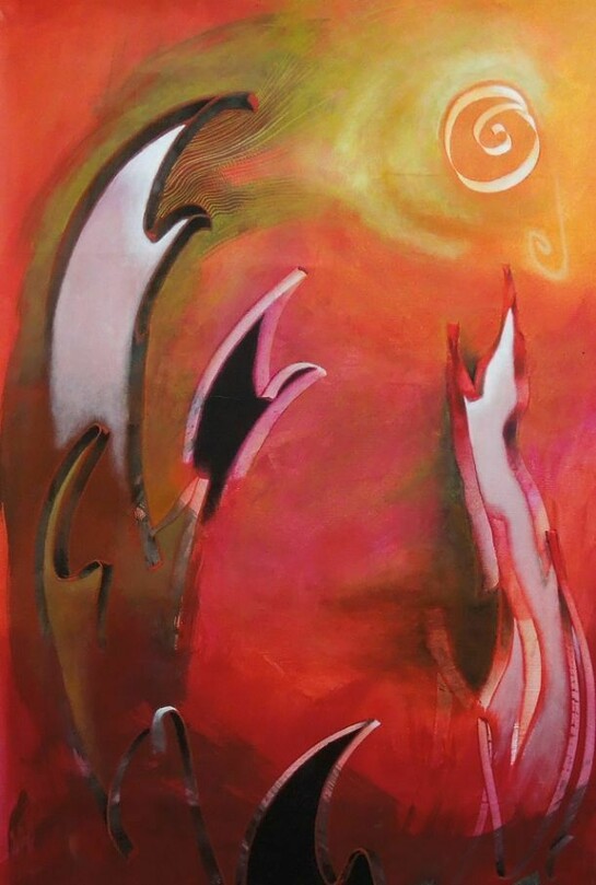 María Inés Cámara, Canto al Sol - Song to the Sun, Acrylic on Canvas 39.5" x 20"  