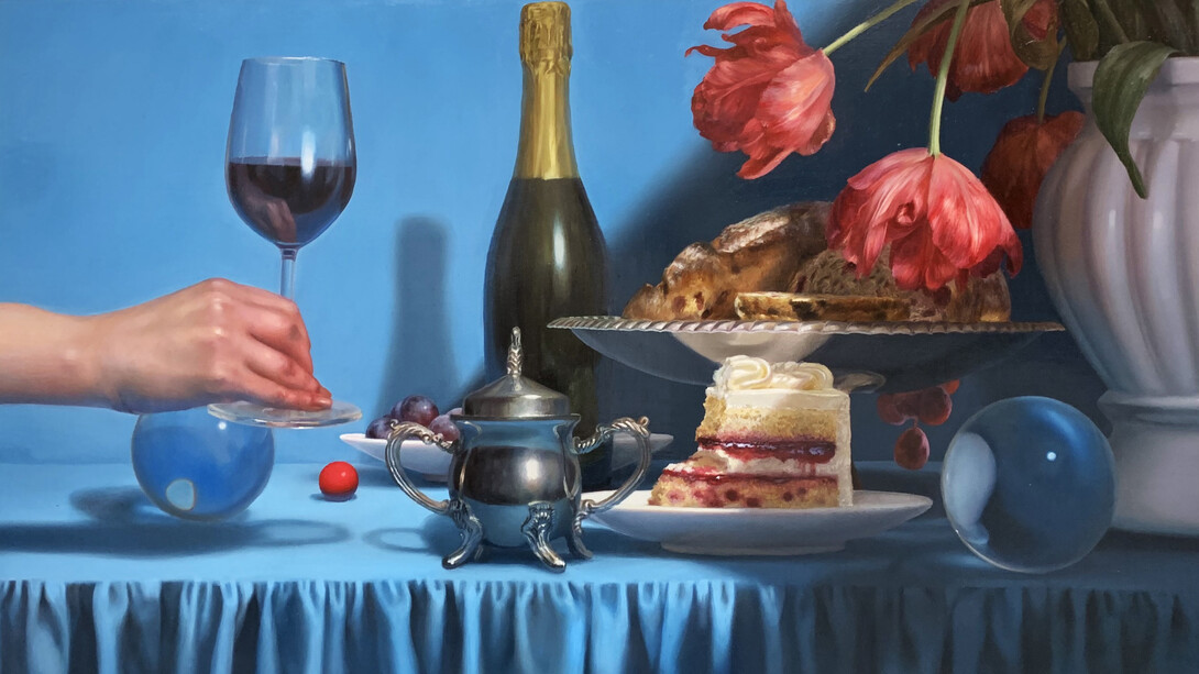 Kana Tsumura, Blue dining table Ⅰ, 2024. Per gentile concessione della Galleria DCG e dell'artista