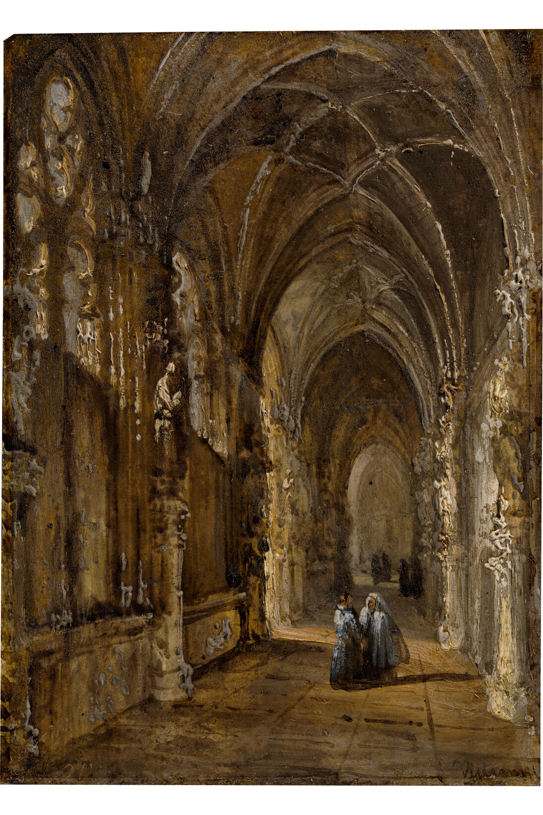 Vista del claustro de San Juan de los Reyes de Toledo
Díptico con 42 Vistas Monumentales de Ciudades Españolas, Peréz Villaamil, Óleo sobre hojalata y marco neo gótico, 17,8 x 12,5 cm, Madrid, Museo Nacional del Prado