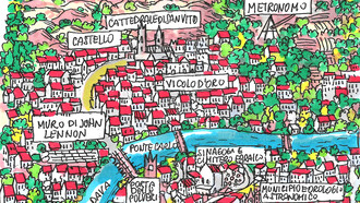  Praga (dettaglio), pantoni e pennarelli su carta, 2019 (tratto 
da Ritorno a Praga, dei Merangoli)