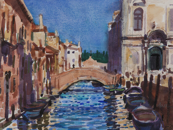George Devlin, Rio dei Mendicanti, watercolour, 23 x 28 cm
