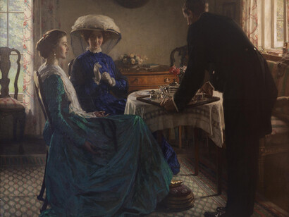 Harold Knight, Afternoon Tea, oil on canvas, H 193 x W 152 cm (H 76 x W 59 7⁄8 in)