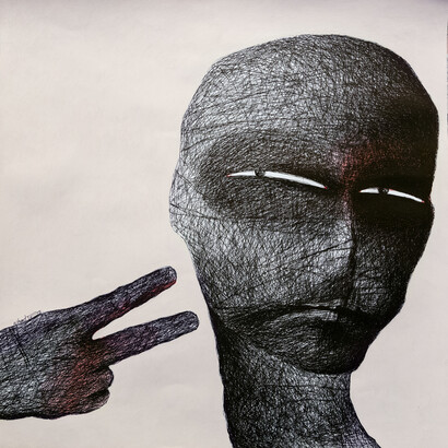 Nihad Al Turk, The Vanquished, 2015,  Ink and acrylic on paper, 109 x 109 cm