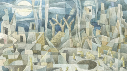 Khan Younis Vegetable Garden at Full Moon, watercolour, 16 × 12 centimetres, Mark Weighton, 2026