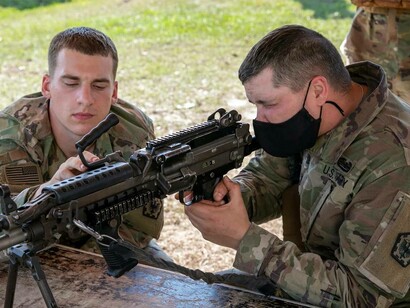 US soldiers inspecting their latest weaponry from the military
