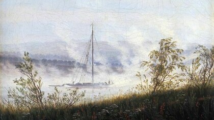 Caspar David Friedrich, Barca sul fiume Elba nella nebbia del primo mattino, 1820-1825 olio su tela, cm 22,5 x 30,8 Colonia, Wallraf-Richartz-Museum & Fondation Corboud