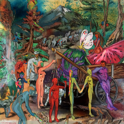 Andrew LeMay Cox. Farmer's Market, Ink on Canvas, 30x34 cm, 2018