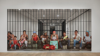 Michelangelo Pistoletto, La Habana, persone in attesa, 2015, Silkscreen on super mirror stainless steel. Four panels, each: 98 7/16 x 49 3/16 inches (250 x 125 cm). Overall: 98 7/16 x 196 7/8 inches (250 x 500 cm)
© Michelangelo Pistoletto. Courtesy the artist, Lévy Gorvy, and Galleria Continua, ph. Ela Bialkowska