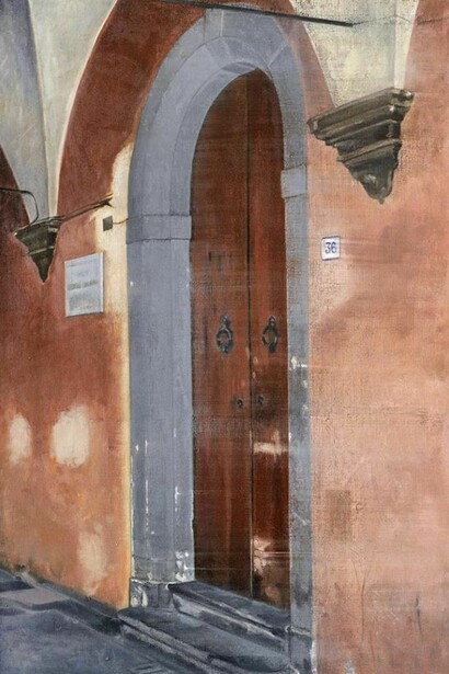 Arturo Di Stefano, Door, Bologna, 2013, Oil on linen, 91.4 x 61 cm
