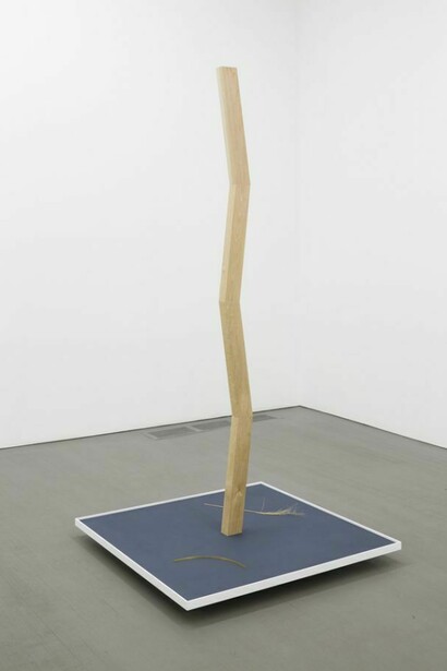 Ned Colclough, Untitled, 2012, Wood, paint, fabric, brass, grass, 74.75 x 36.5 x 36 inches