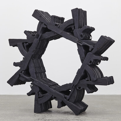 Michele Mathison, Revolution, 2014, Charred wood, 125 x 125 x 39 cm, Copyright the artist, Courtesy Tyburn Gallery