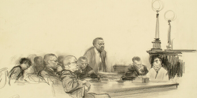 Lawyers’ Table, Montgomery, 1956. Harvey Dinnerstein (born 1928).Graphite on paper, sheet: 12 × 16 5/16 inches. Delaware Art Museum, Gift of the Rex Foundation, 1993. © Harvey Dinnerstein.