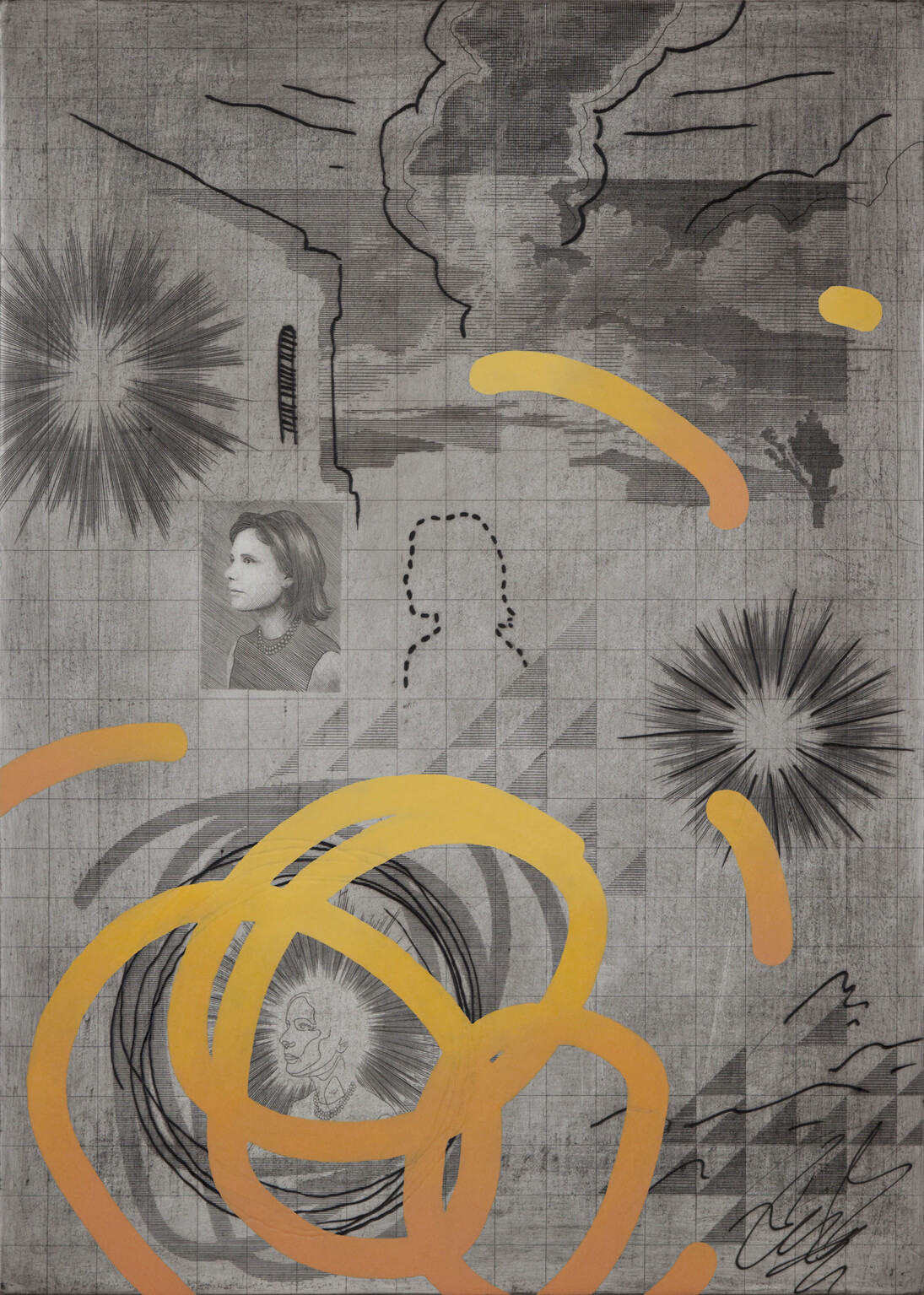 Chris Agnew, Composit-MA, 2015, etching and oil paint on icon panel, 52 x 37 cm