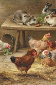 Edgar Hunt. Coelhos e galinhas. 1904
