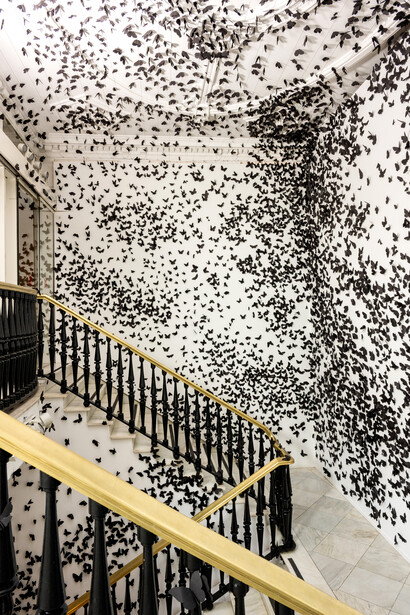 Carlos Amorales, Nube negra, vista de exhibición. Cortesía de la Fundación Casa de México en España