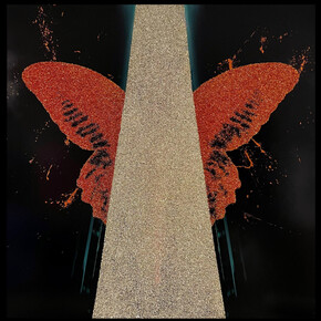 Maxim, The Calling, 145x145cm, mixed media with glitter on board. Courtesy the artist and The Blender Gallery