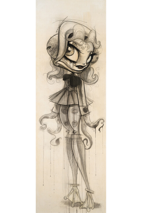 Brandt Peters, Tako Series: Polli, Graphite, Acrylic, Ink on Linen Canvas, 24" x 72"