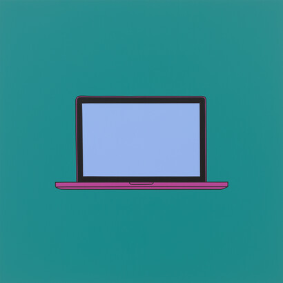 Michael Craig-Martin, Untitled (laptop turquoise), 2014, Acrylic on aluminium, 122 x 122 cm © Michael-Craig Martin. Courtesy Gagosian Gallery. Photo: Mike Bruce