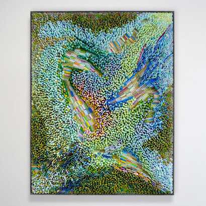 Ilhwa Kim, Cezannian Flight. Hand-dyed hand-rolled mulberry paper, 37 x 47 x 6 inches. Courtesy of Maybaum Gallery