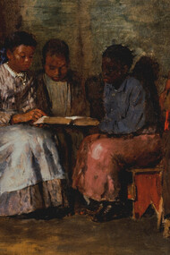"Sunday morning in Virginia", by Winslow Homer, 1877. A family in a slave cabin with children being taught how to read from the Bible