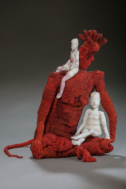 Joyce J. Scott, Trickster savior, the salvation of African albinos, 2021-2022. Courtesy of Goya Contemporary