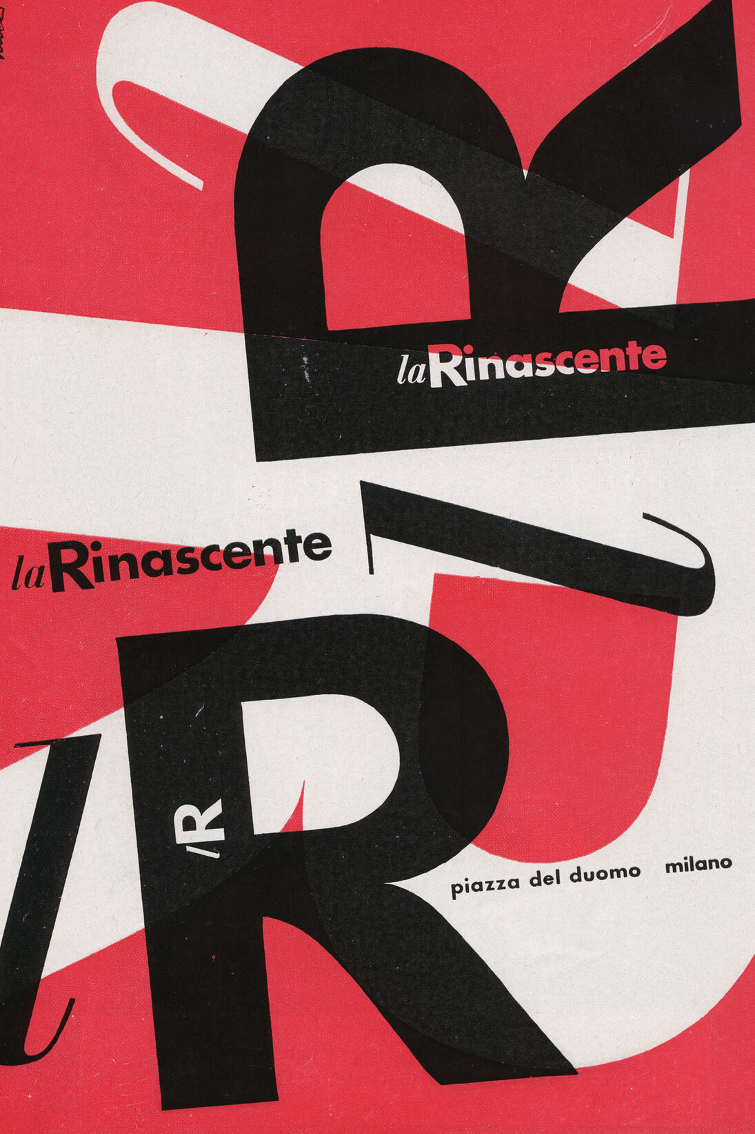 Max Huber, l R – la Rinascente, 1951, pagina pubblicitaria, 29,3 x 20,3 cm, stampa Archivio Max Huber