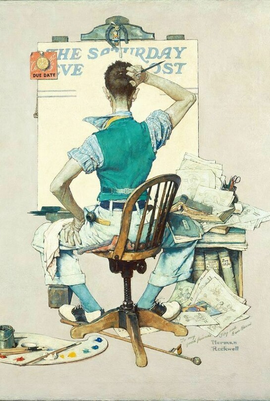 Norman Rockwell. Artist Facing Blank Canvas (The Deadline). Cover illustration for The Saturday Evening Post, October 8, 1938. © 1938: SEPS. Norman Rockwell Museum Collections