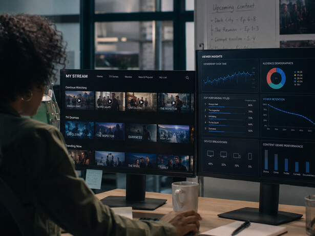 Audience engagement trends displayed alongside a streaming content library, highlighting how analytics shape what gets produced and promoted