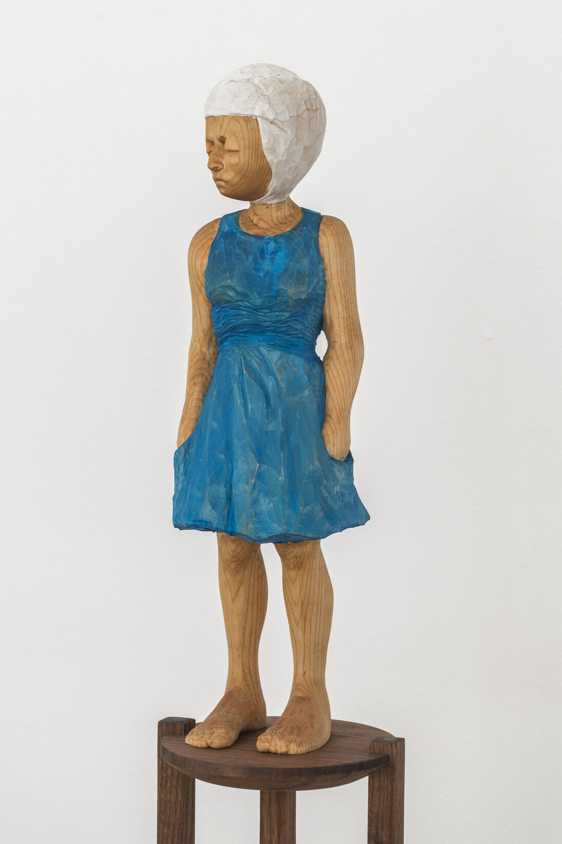 Santiago Cal, Finally Free Miss T., 2014, Basswood, mahogany, paint, 57.75” x 7.5” x 7” (with base) (detail)