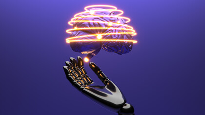 Elevate your content with a captivating AI cloud concept featuring a robot arm, symbolizing the cutting-edge technology of Artificial Intelligence (AI)