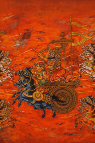 A manuscript illustration (18th c.) of the Kurukshetra War, fought between the Kauravas and the Pandavas, recorded in the Indian epic Mahābhārāta