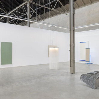 John Armleder, Furniture sculptures, exhibition view. Courtesy of Galerie Mehdi Chouakri