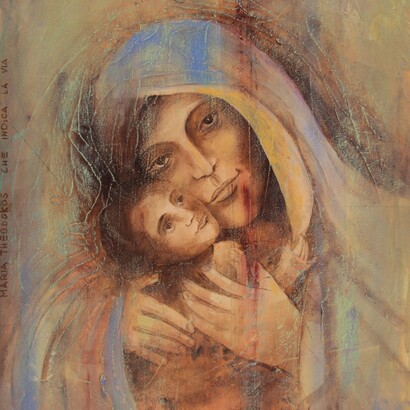 Luigi Salvatori, Maria Theodokos che indica la via, acrilico su tela, 60x50 cm. 2024