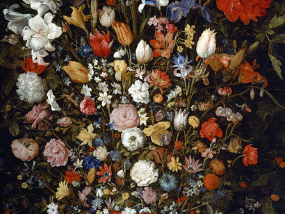 Jan Brueghel il Vecchio, Fiori in un vaso di legno