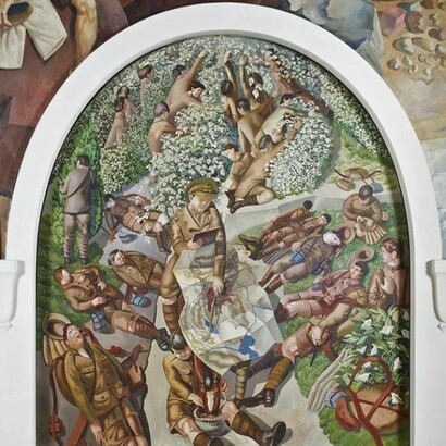 Stanley Spencer, Map-Reading, South wall at Sandham Memorial Chapel, Burghclere, Hampshire, 1927-1932, (213.5 x 185.5cm), © the estate of Stanley Spencer 2013. All rights reserved DACs. National Trust Images/John Hammond
