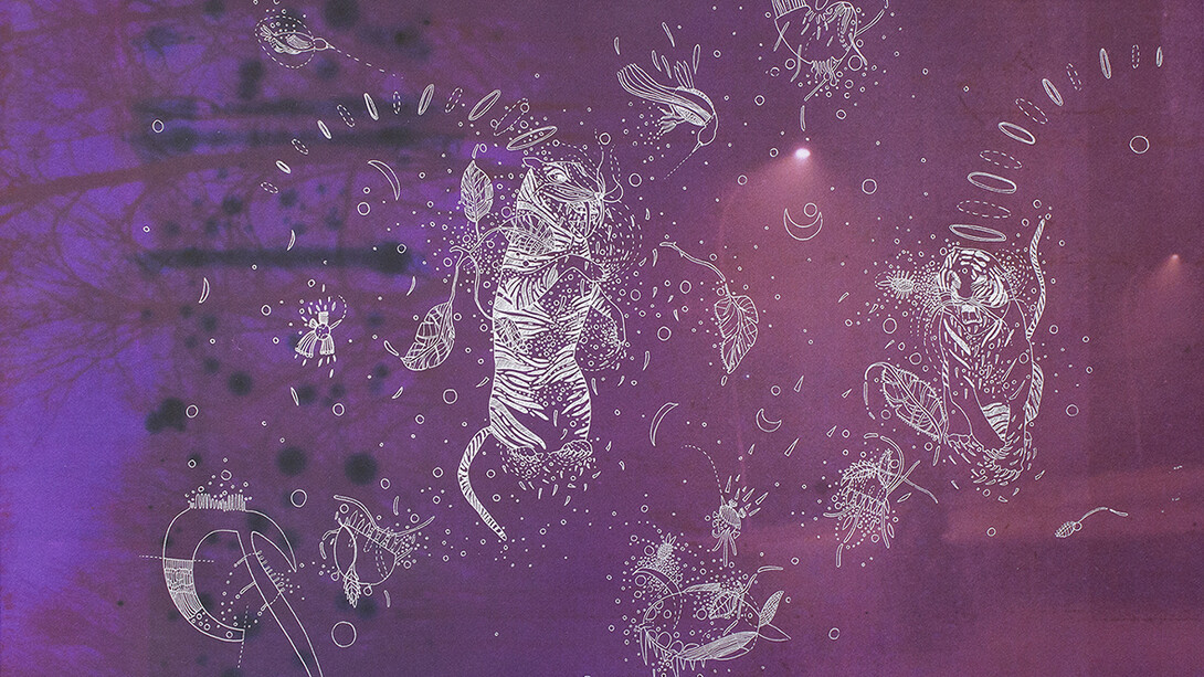 Giulia Lazzaron, Tigri nella giungla urbana, 2019, incisione all'acquaforte su fotografia ottenuta da pellicola modificata chimicamente, carta Hahnemühle applicata su cartone antiacido con retro-telaio, cm 50x72. Esemplare 1/1.