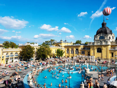 Szechenyi Baths’ courtyard and the historic Turkish Bath (Pécsi Fürdő) exemplify Hungary’s Ottoman-era tradition of thermal baths and hammams, Pecs