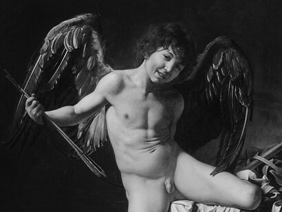 Amor als Sieger, Caravaggio, 1602, Staatliche Museen, Berlin, Ausschnitt