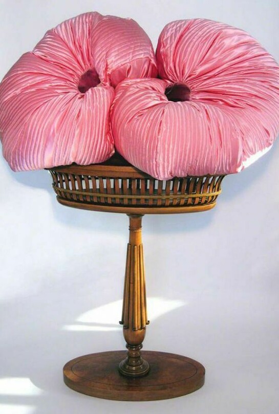 Heidi Snow, Bisou, Bisou de Judas, Easter Parade for John Carruthers, from The Shadow of Charles Butterworth, 1965 (2007) Peau de soie satin, leather batting, 25 x 42 x 27 inches (variable), Courtesy Grimaldi Gavin