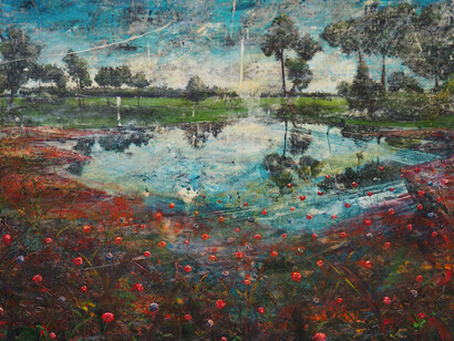 "Daisyworld," Acrylic and oil on canvas, 39½ x 81 (126 x 206cm)
