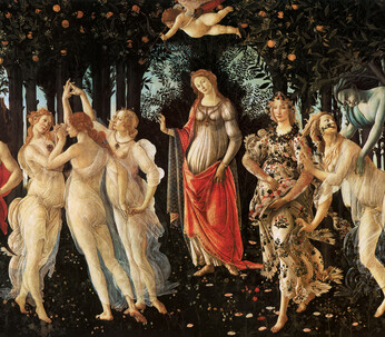 Sandro Botticelli, Primavera or Allegory of Spring, c. 1478-1485. Tempera on panel, 203 x 314 cm. Galleria degli Uffizi, Florence