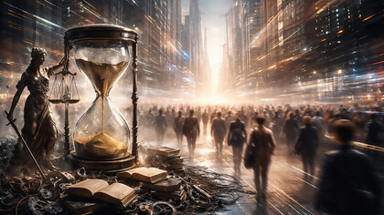 A civilization in motion: time fractures, crowds accelerate, and meaning struggles to remain intact as speed overtakes judgment