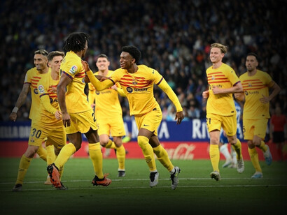Jugadores del Barcelona celebran un gol en la Liga 2022/23