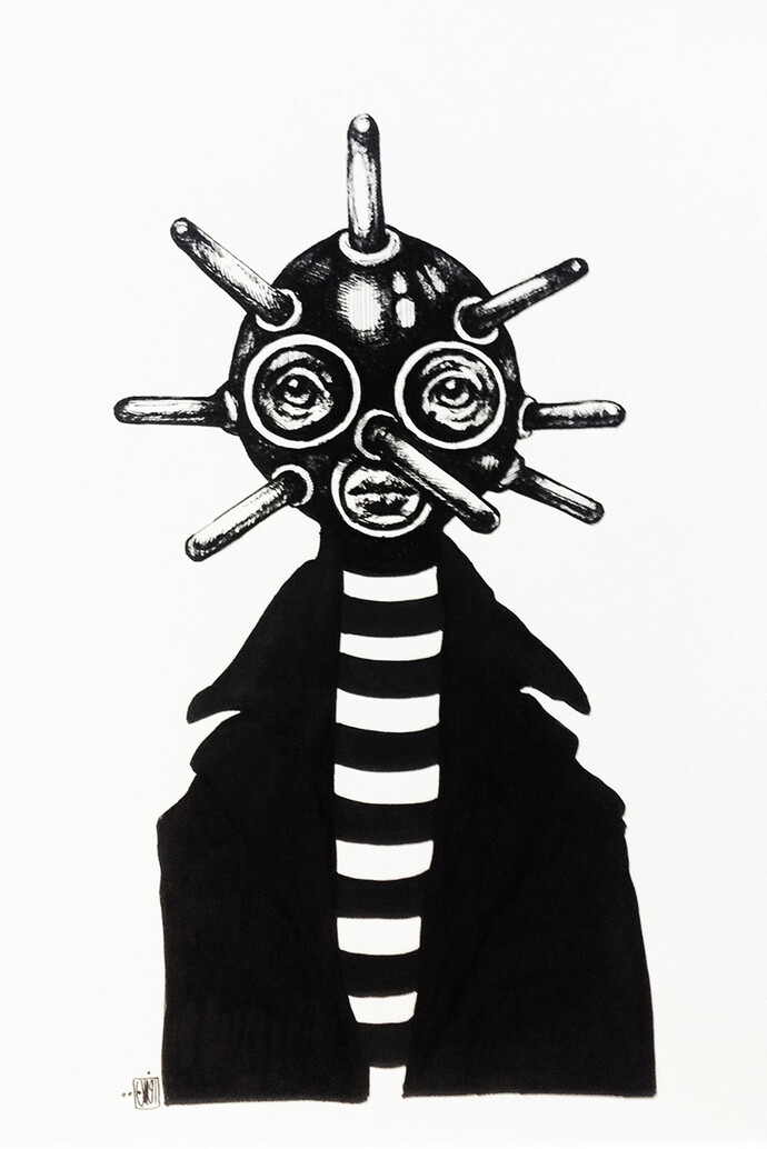 Afarin Sajedi, Clown, 50 x 60 cm, ink on paper, Dorothy Circus Gallery